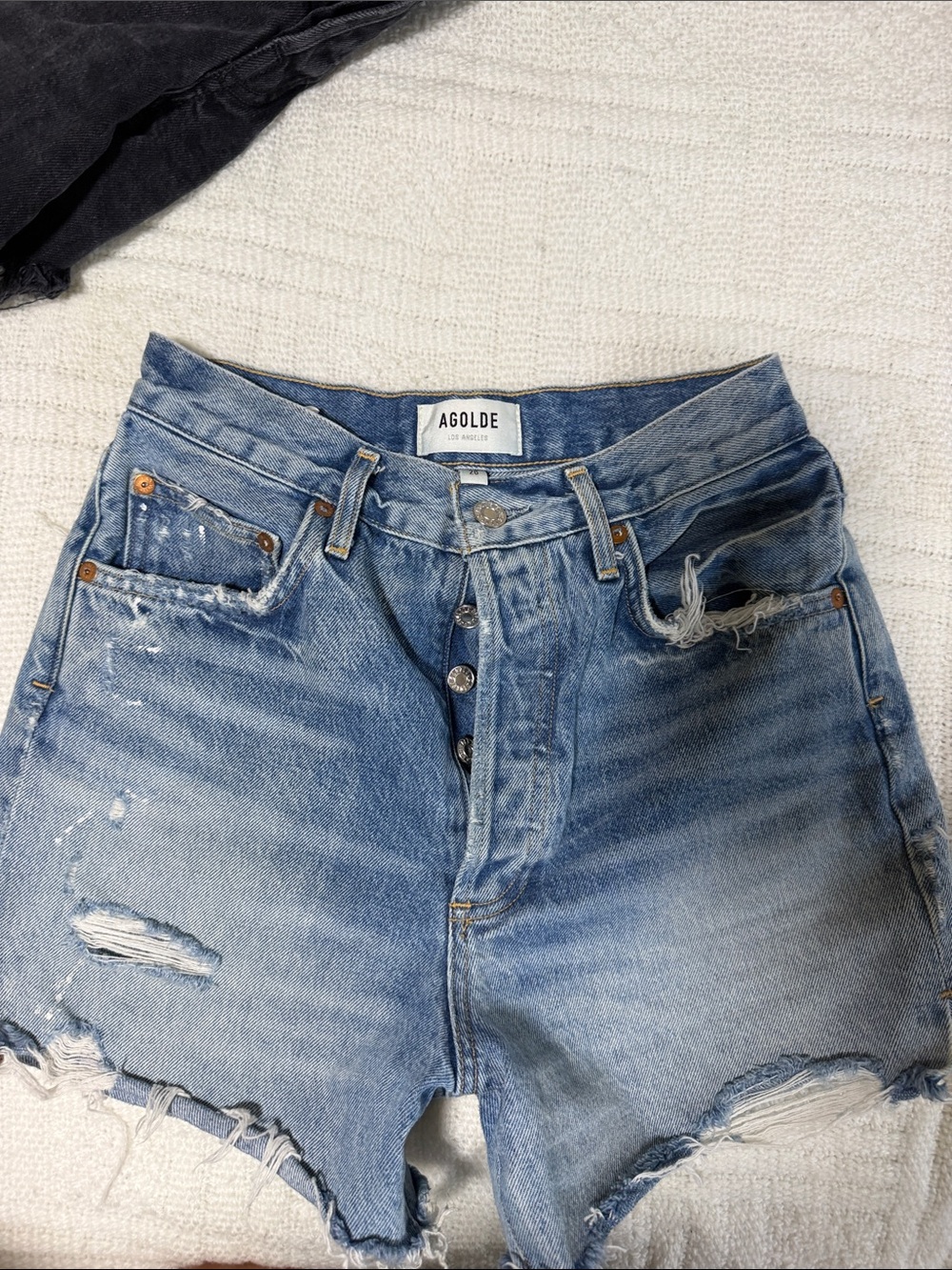 Agolde Light Blue Distressed High-Rise Denim Cutoff Shorts